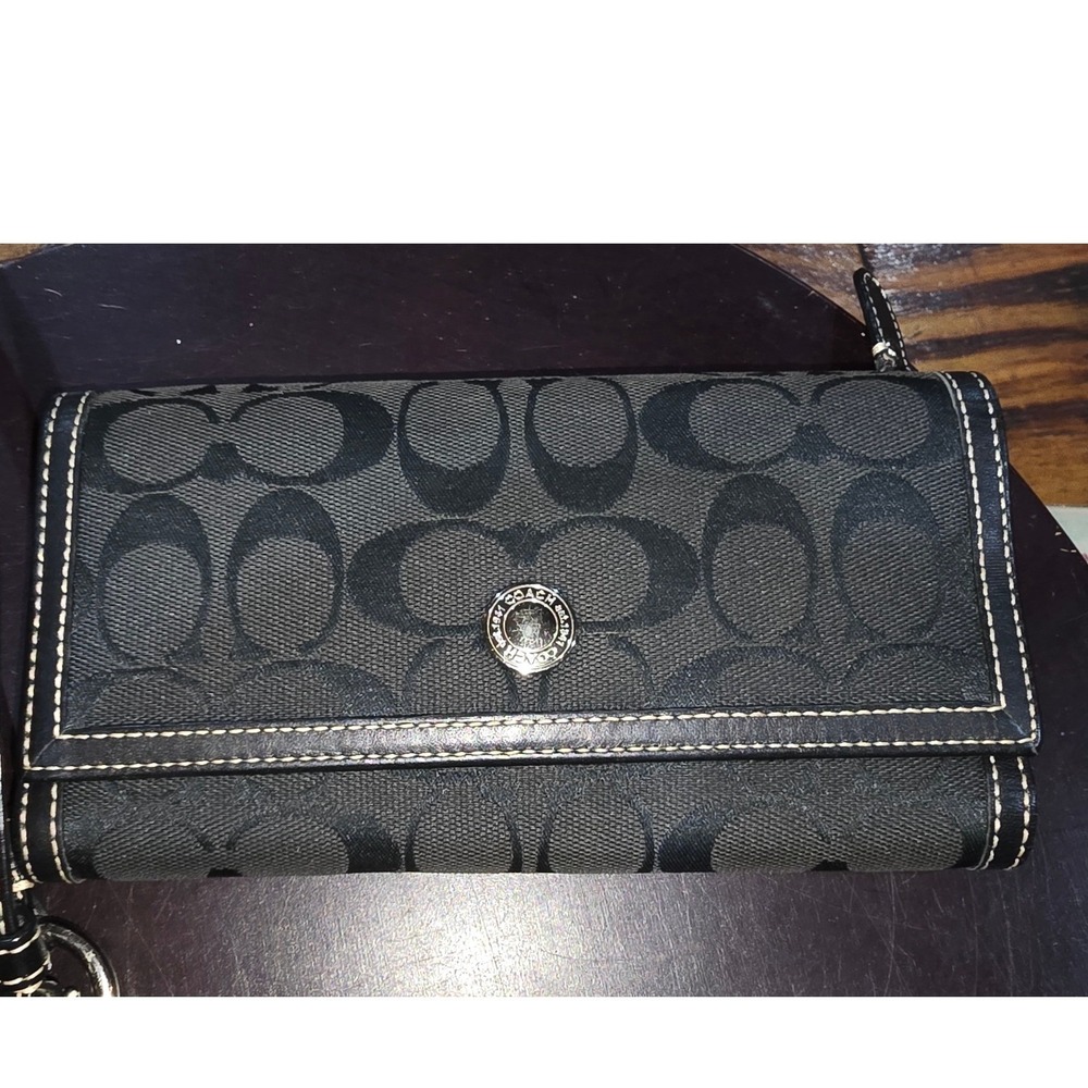 Coach Poppy Signature Tote Bag and Wallet Set Black Gray Jacquard F14854 - Picture 2 of 8